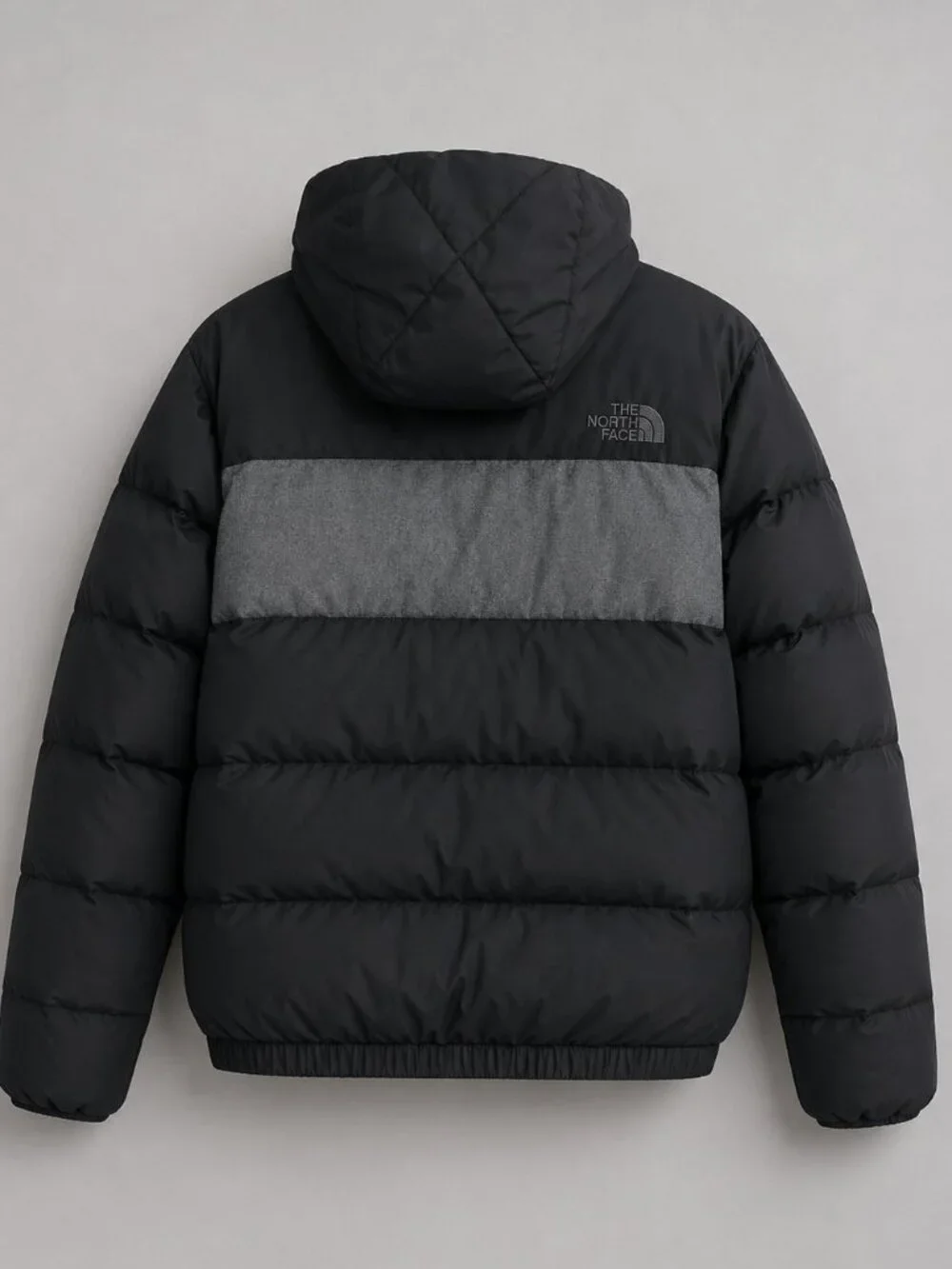 The North Face Kids Colorblock Hooded Puffer Jacket Black Gray Size L Large